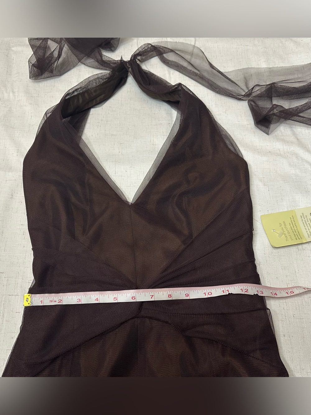 ⚫️🐞Vera Wang Chocolate Brown V-Neck Tulle Maxi Dress - Picture 10 of 16